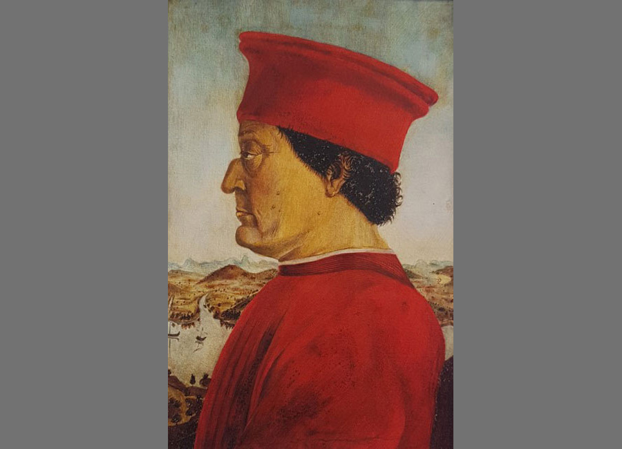 Piero della Francesca, Portrait Federico da Montefeltro, Aquarell 18,5x12cm